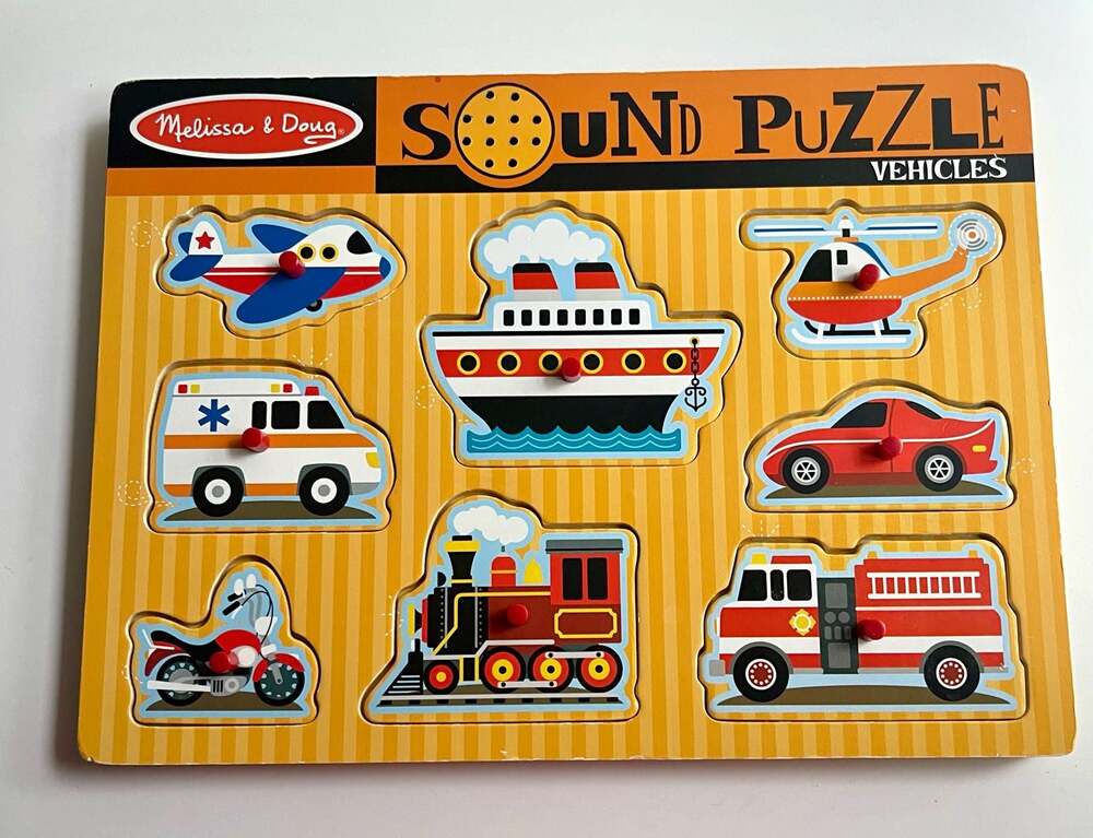 Melissa & Doug Vehicles Sound Puzzle 8-Piece Wooden Peg Puzzle